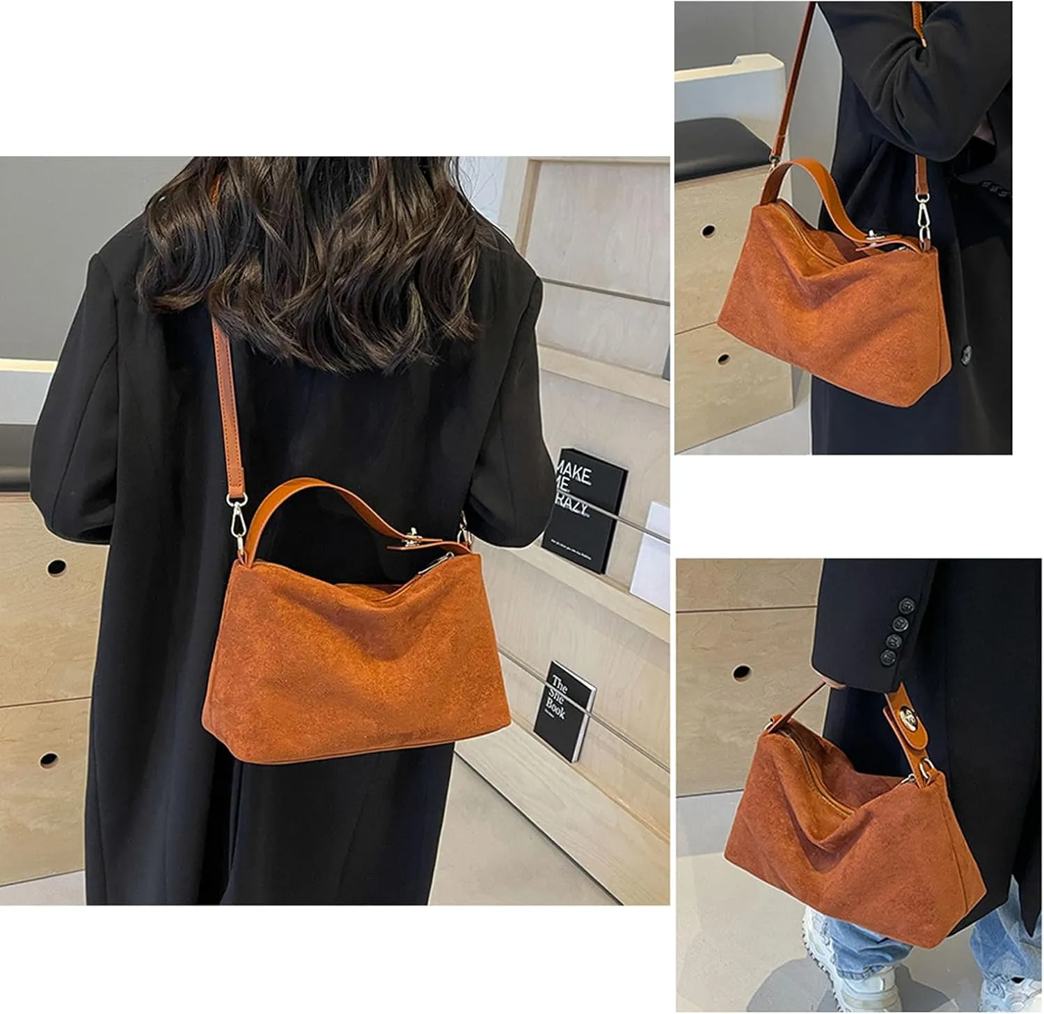 Suede Tote Bag for Women Suede Satchels Bag Faux Suede Bag Vintage Top Handle Handbag Shoulder Purse Hobo Bag Tote Handbags