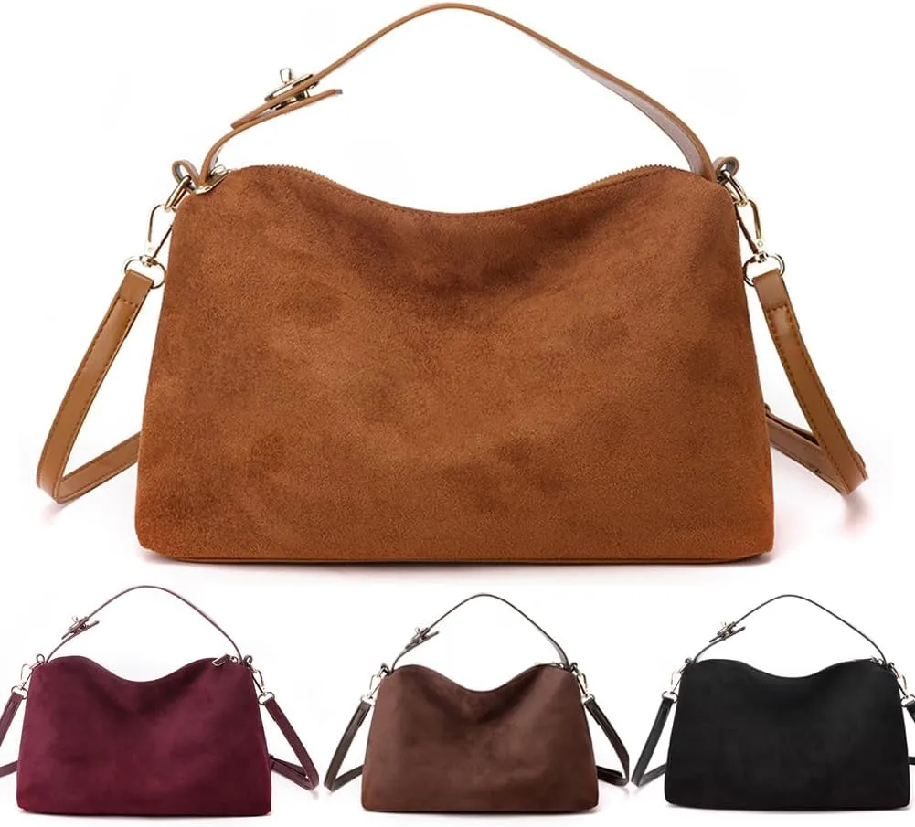 Suede Tote Bag for Women Suede Satchels Bag Faux Suede Bag Vintage Top Handle Handbag Shoulder Purse Hobo Bag Tote Handbags