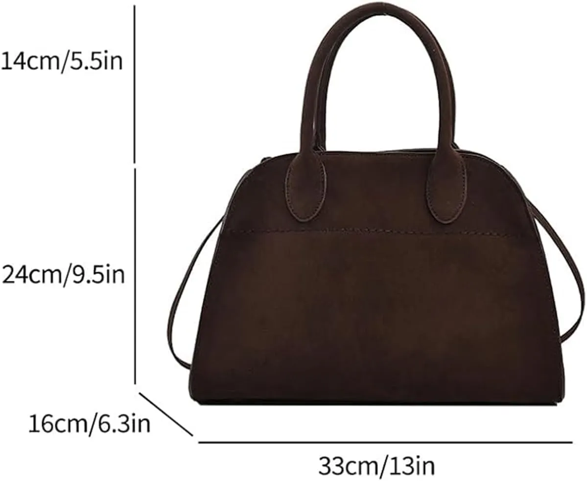 Suede Tote Bag for Women, Vintage Retro Top Handle Satchel Bag with 4 Compartments & Adjustable Crossbody Strap