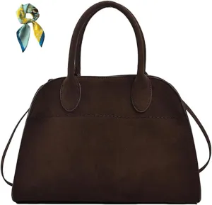 Suede Tote Bag for Women, Vintage Retro Top Handle Satchel Bag with 4 Compartments & Adjustable Crossbody Strap
