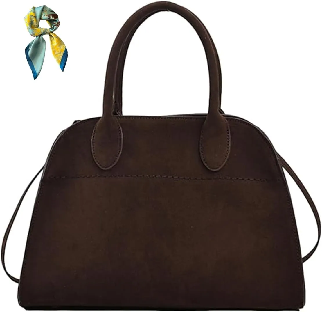 Suede Tote Bag for Women, Vintage Retro Top Handle Satchel Bag with 4 Compartments & Adjustable Crossbody Strap