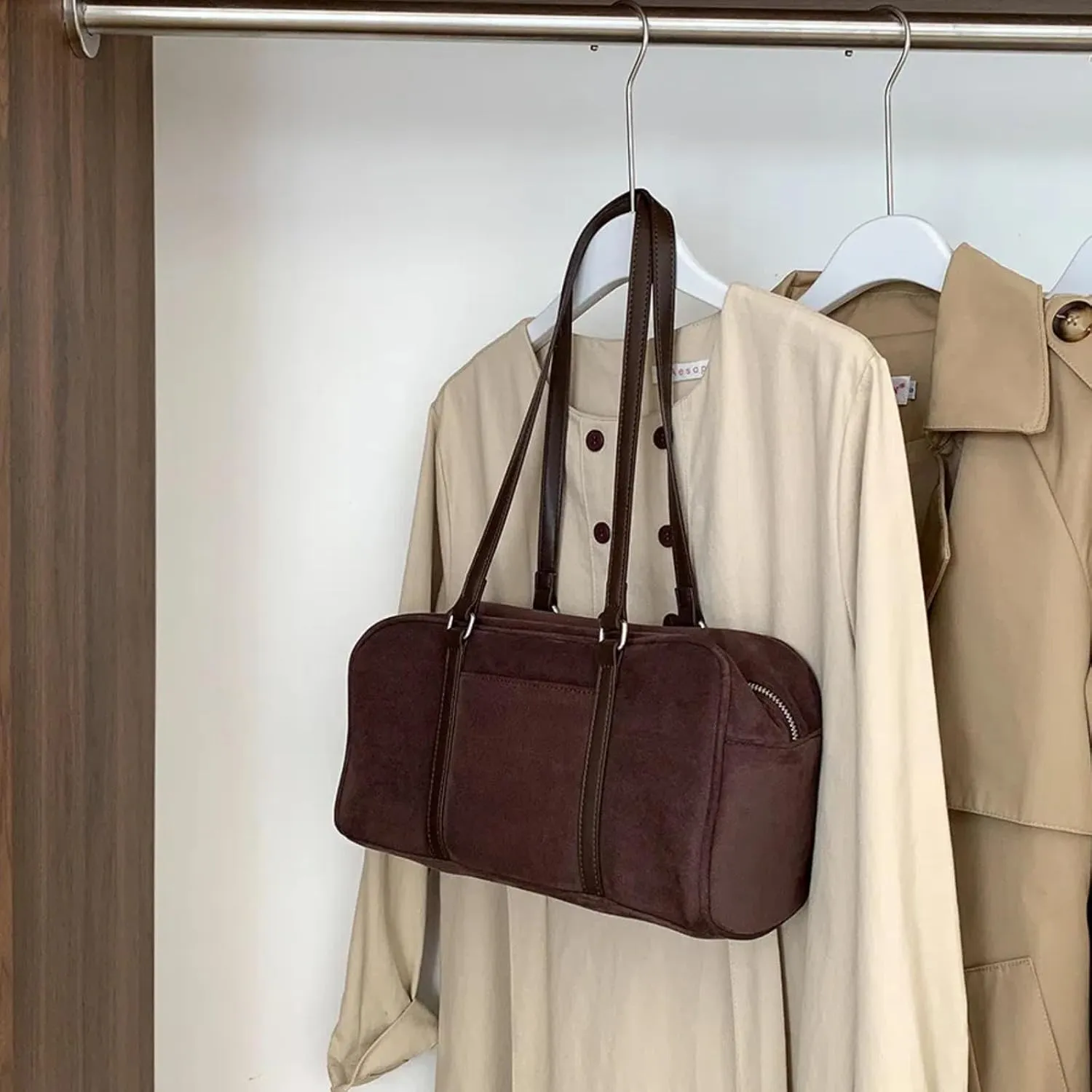 Suede Tote Bag for Women, Womens Purse Slouchy Hobo Handbag Brown Retro Top Handle Bag, Fashion Shoulder Satchel Work Bags