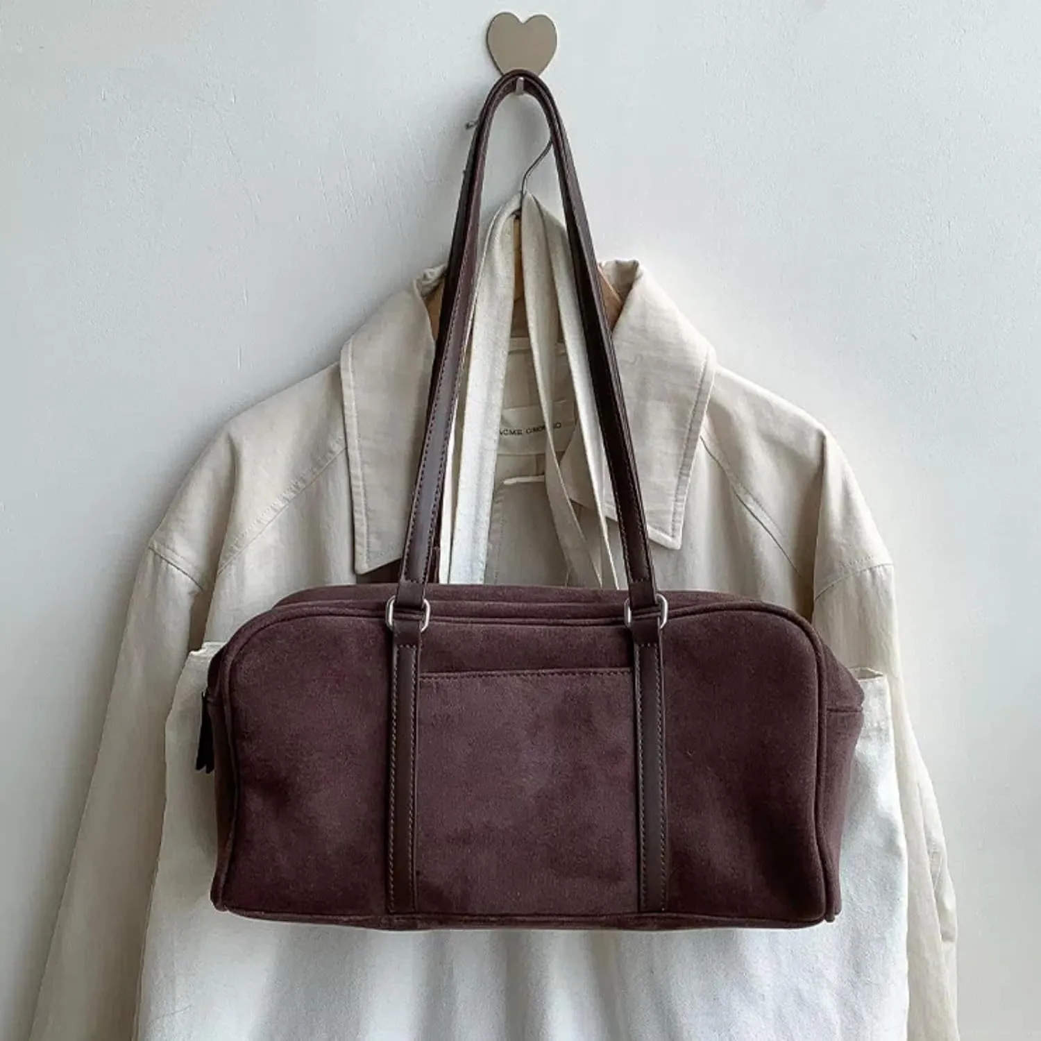 Suede Tote Bag for Women, Womens Purse Slouchy Hobo Handbag Brown Retro Top Handle Bag, Fashion Shoulder Satchel Work Bags
