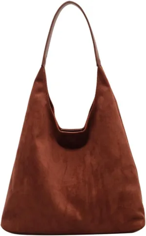 Suede Tote Bag for Women, Women's Suede Purse Vintage Top Handle Bag, Fashion Retro Shoulder Satchel Work Leather Bag (Z-Brown)