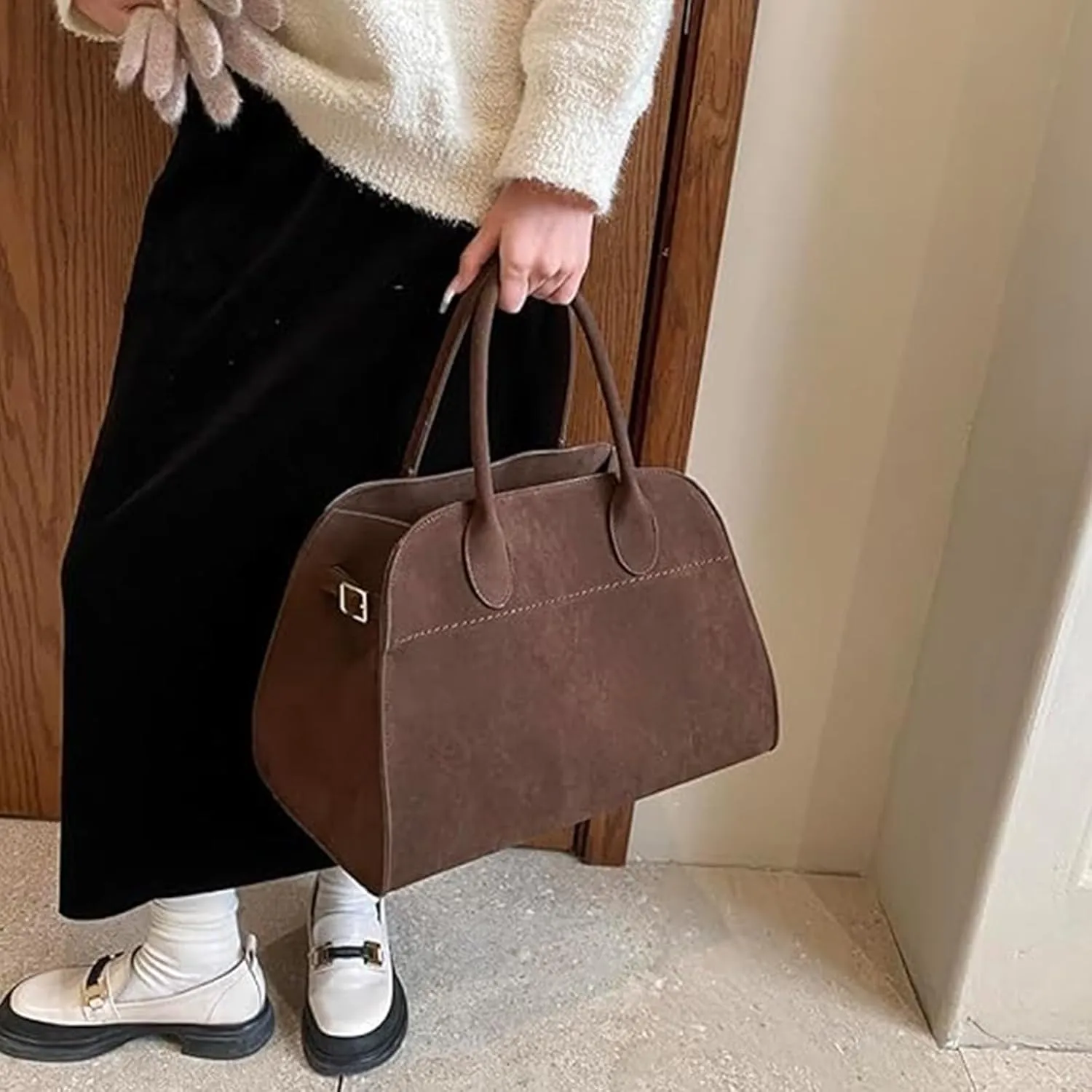 Suede Tote Bag for Women, Women's Suede Purse Vintage Top Handle Bag, Fashion Retro Shoulder Satchel Work Leather Bag