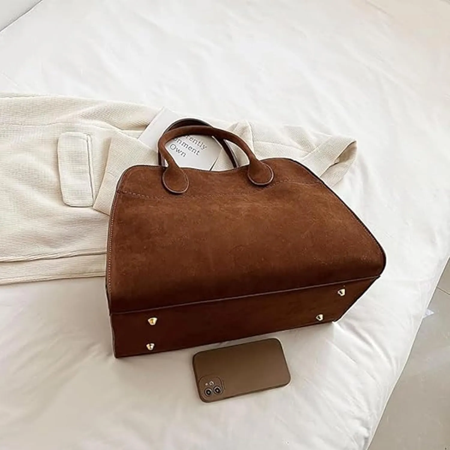 Suede Tote Bag for Women, Women's Suede Purse Vintage Top Handle Bag, Fashion Retro Shoulder Satchel Work Leather Bag