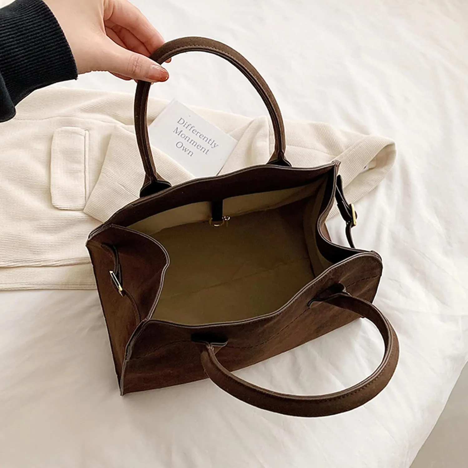 Suede Tote Bag for Women, Women's Suede Purse Vintage Top Handle Bag, Fashion Retro Shoulder Satchel Work Leather Bag