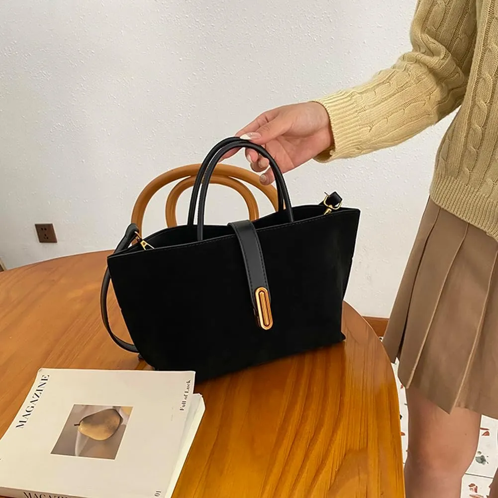 Suede Tote Bag for Women,Suede Handbags Suede Purse Top Handle 2024 Fall Winter Crossbody Bag with Shoulder Strap