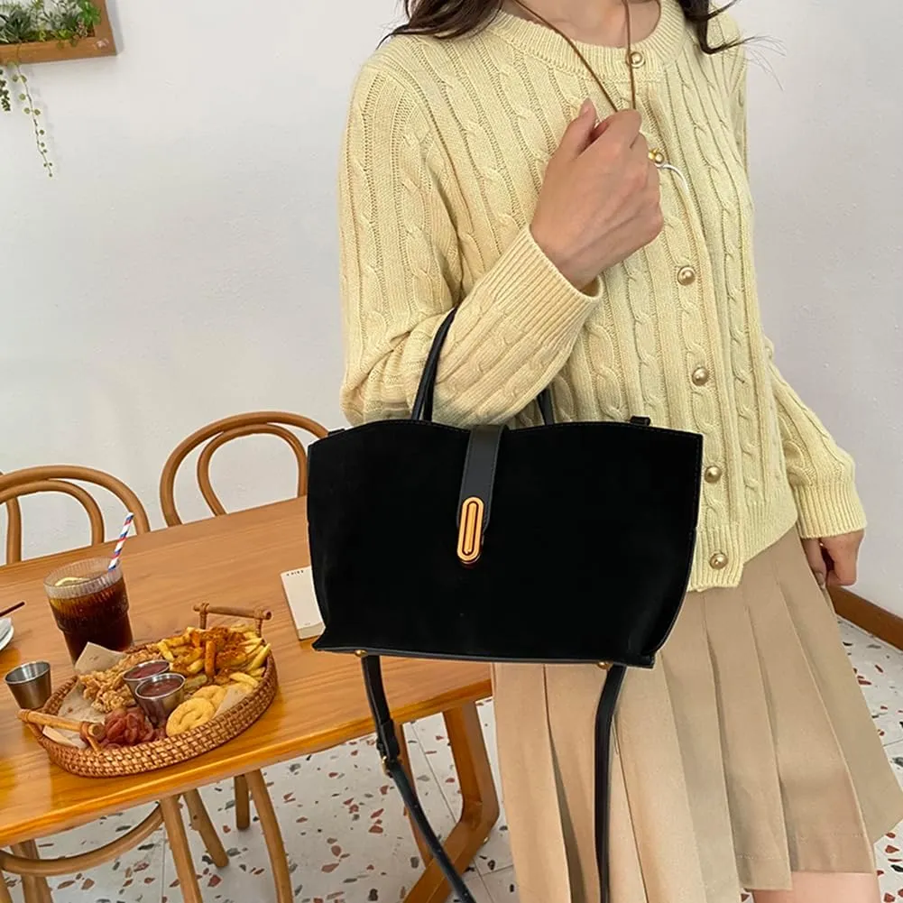 Suede Tote Bag for Women,Suede Handbags Suede Purse Top Handle 2024 Fall Winter Crossbody Bag with Shoulder Strap