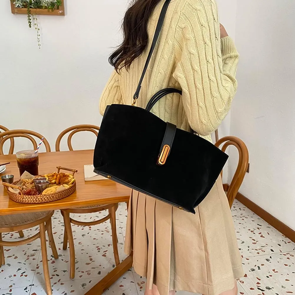 Suede Tote Bag for Women,Suede Handbags Suede Purse Top Handle 2024 Fall Winter Crossbody Bag with Shoulder Strap