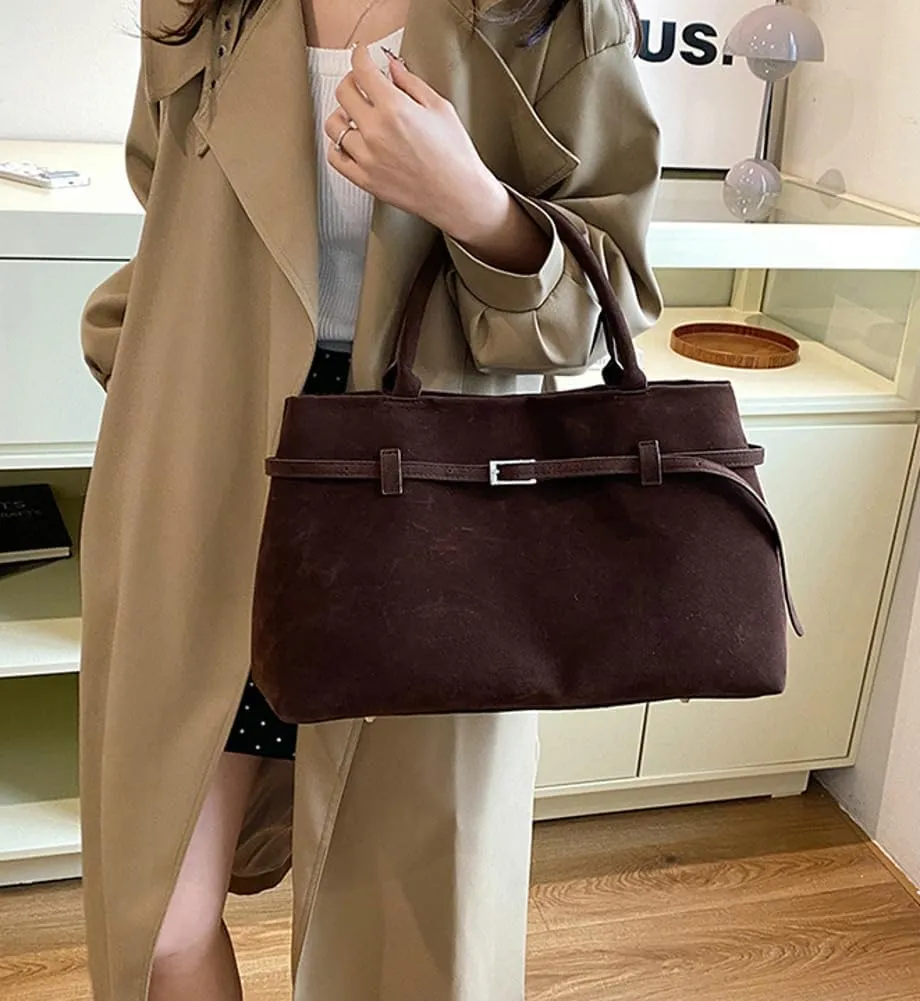 Suede Tote Bag Women Y2K Underarm Shoulder Bag Retro Vintage Top-handle Purse Satchels Work Bag 2024 Fall