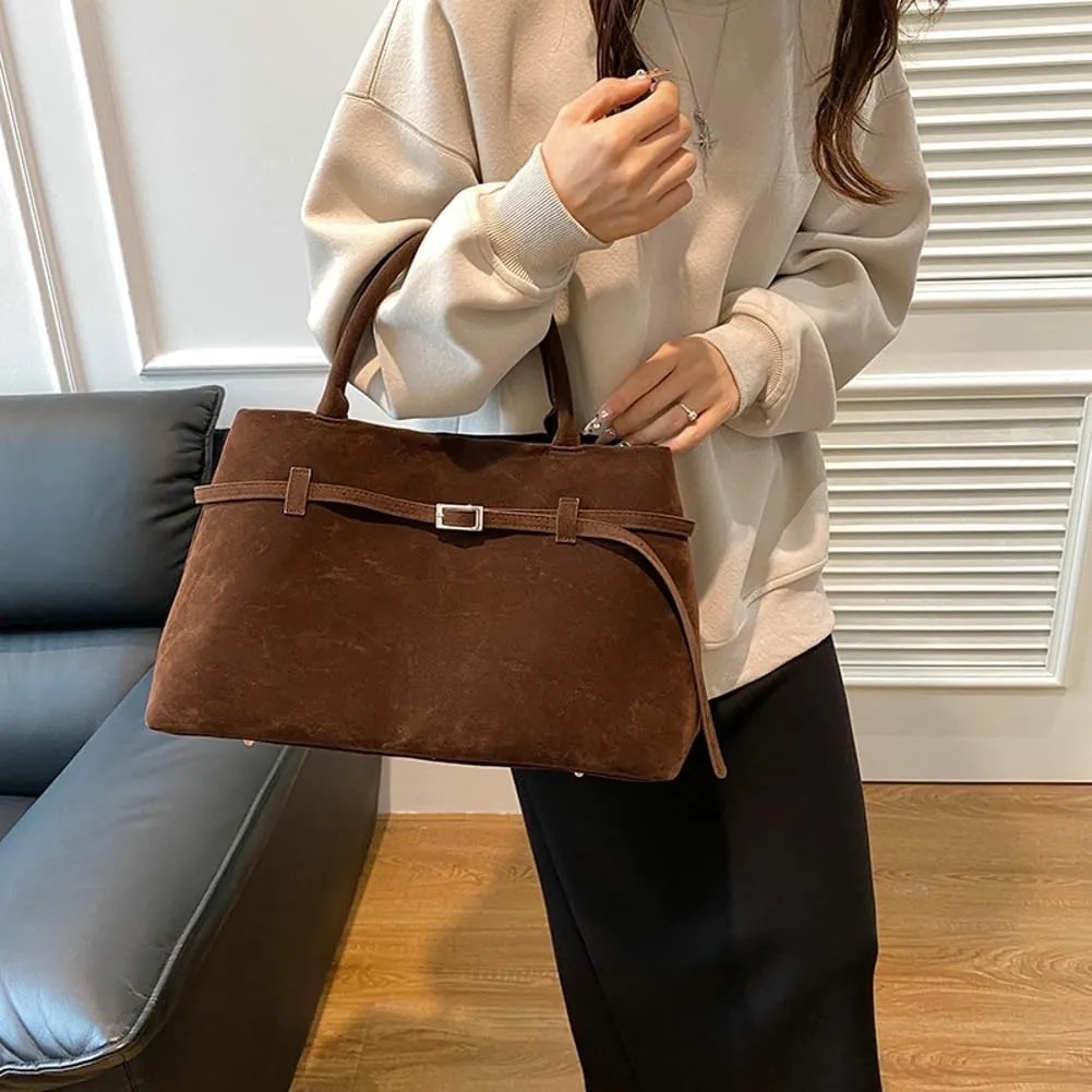 Suede Tote Bag Women Y2K Underarm Shoulder Bag Retro Vintage Top-handle Purse Satchels Work Bag 2024 Fall