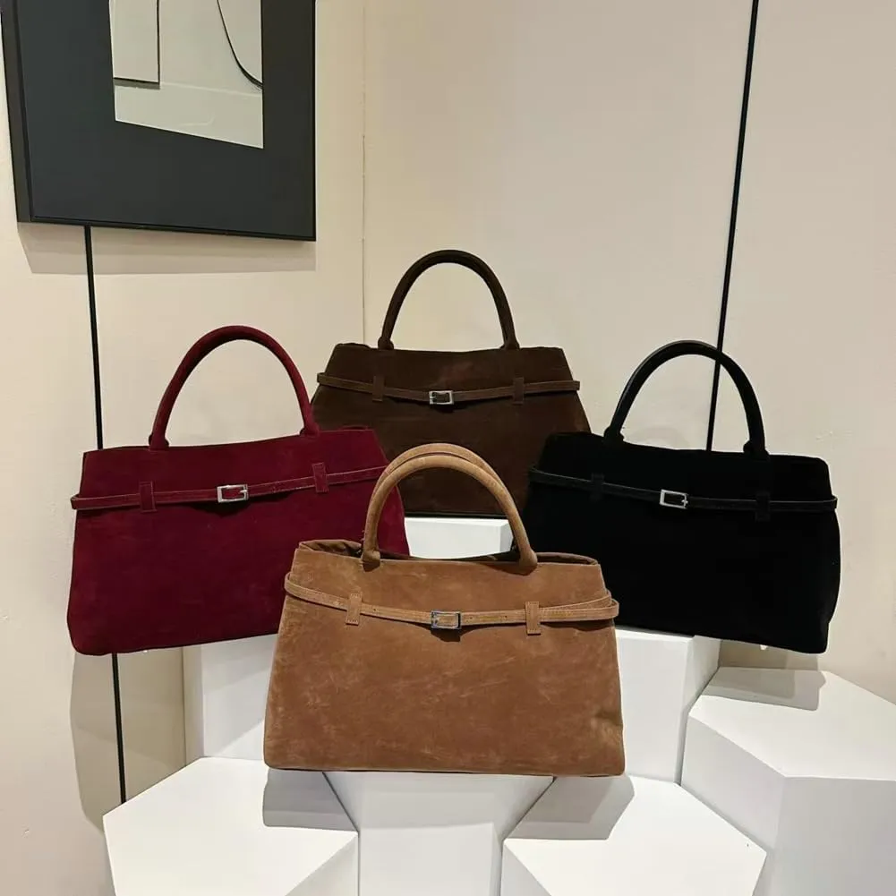 Suede Tote Bag Women Y2K Underarm Shoulder Bag Retro Vintage Top-handle Purse Satchels Work Bag 2024 Fall