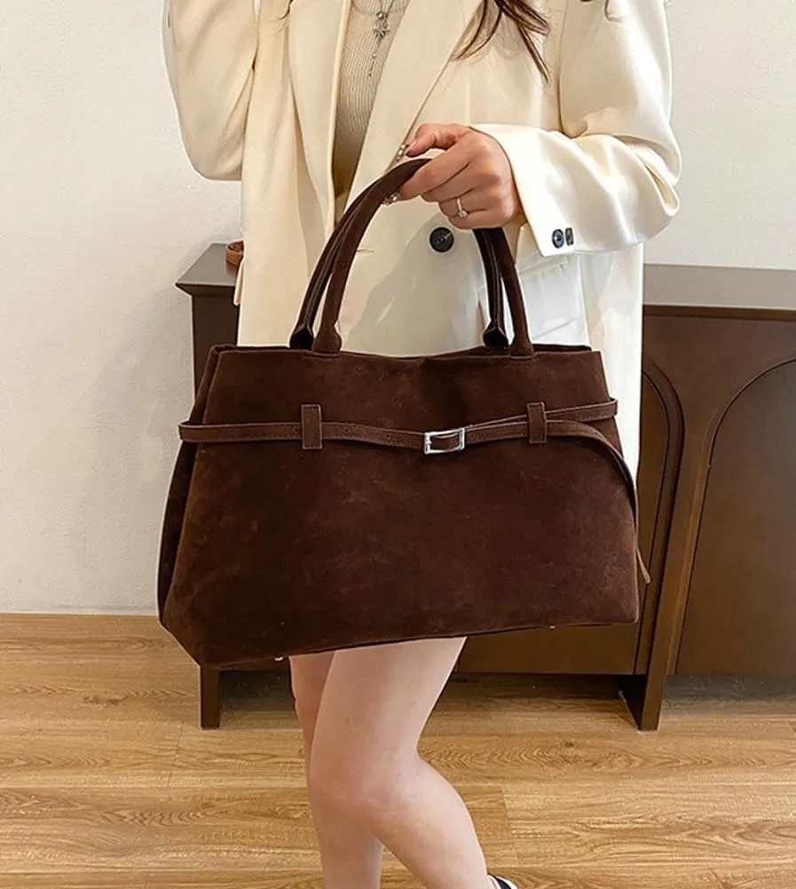 Suede Tote Bag Women Y2K Underarm Shoulder Bag Retro Vintage Top-handle Purse Satchels Work Bag 2024 Fall