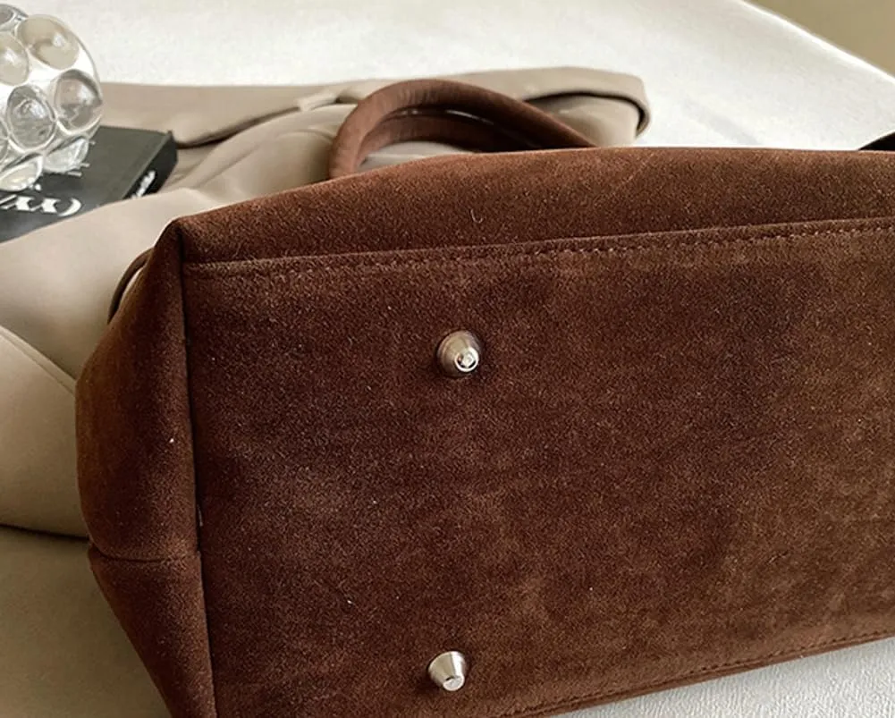 Suede Tote Bag Women Y2K Underarm Shoulder Bag Retro Vintage Top-handle Purse Satchels Work Bag 2024 Fall