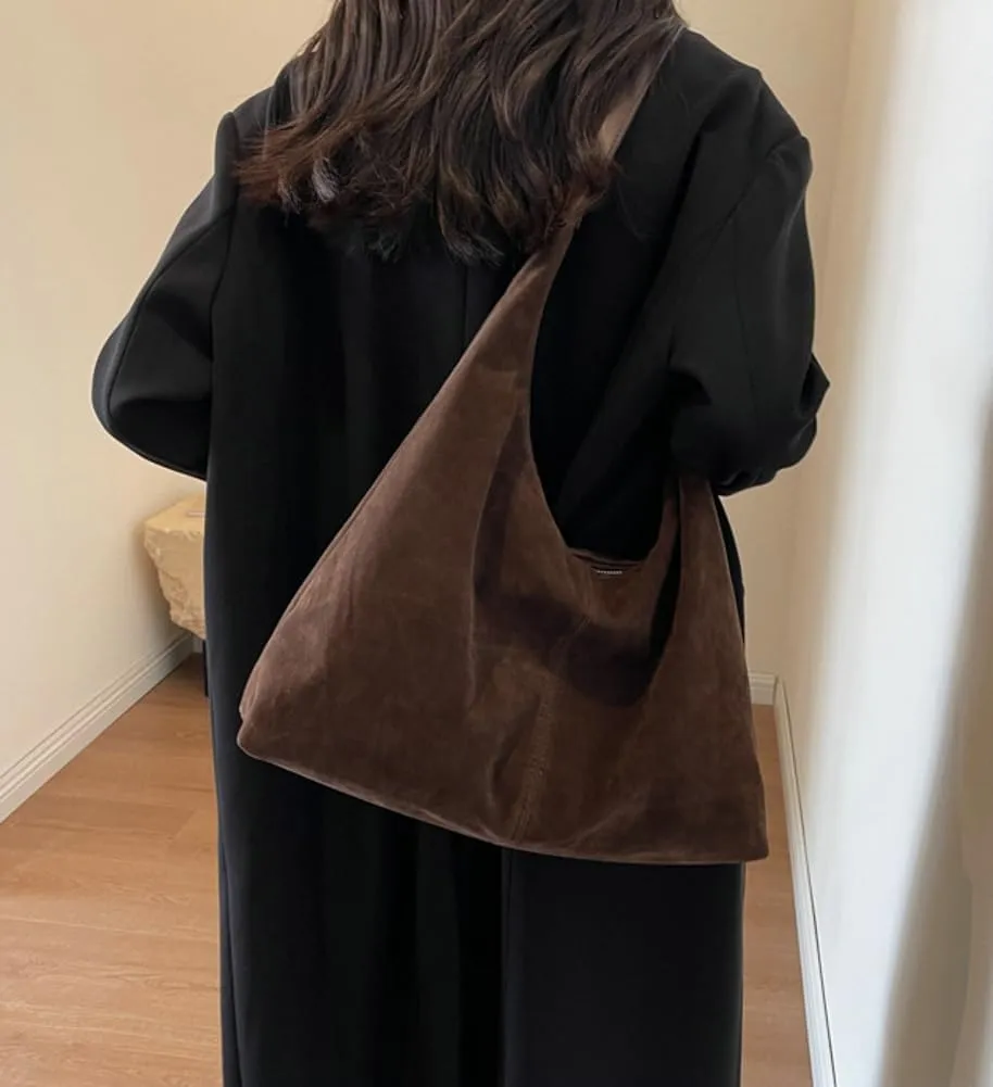 Suede Tote Bags for Women - Slouchy Work & Office Tote, Elegant Hobo Handbag with Top-Handle & Shoulder Strap
