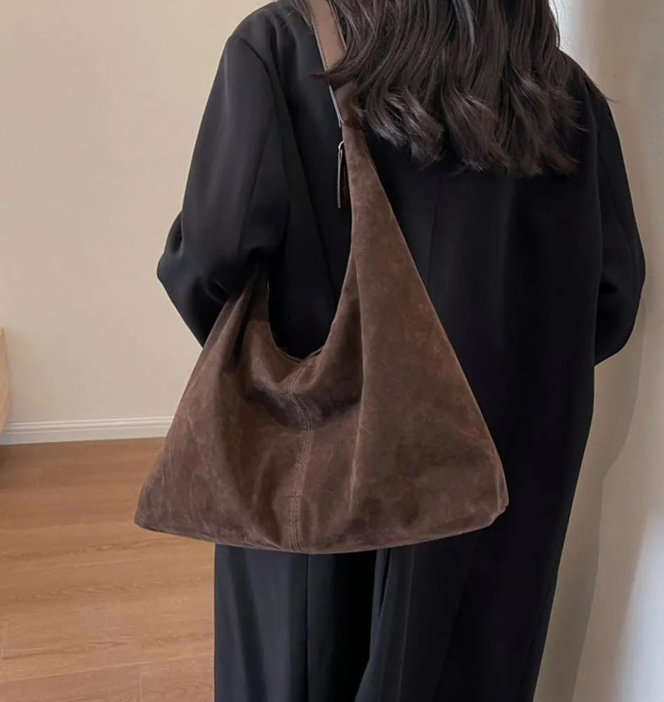 Suede Tote Bags for Women - Slouchy Work & Office Tote, Elegant Hobo Handbag with Top-Handle & Shoulder Strap
