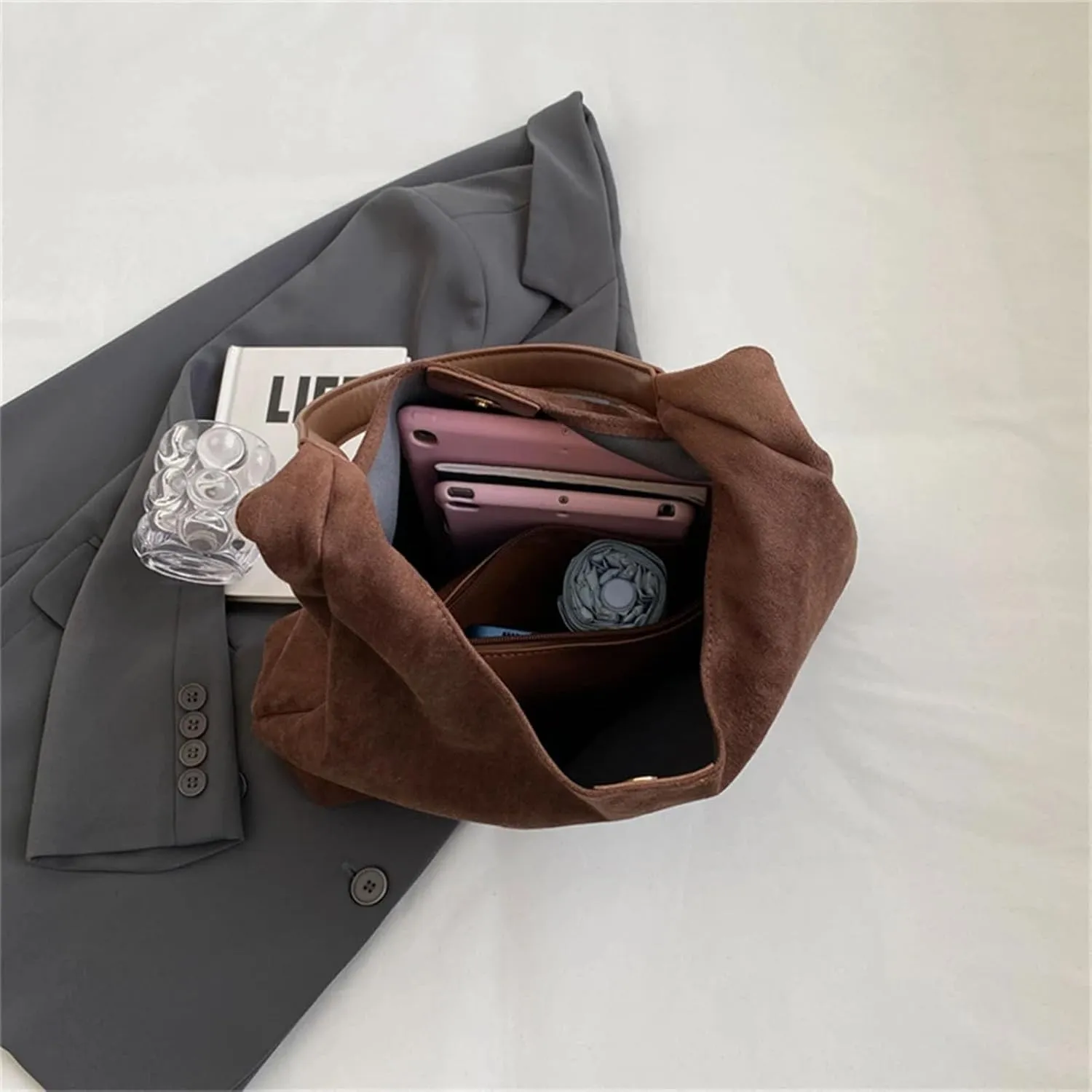 Suede Tote Bags for Women - Work & Office Bags, Slouchy Hobo Handbags, Fall Faux Suede Purse