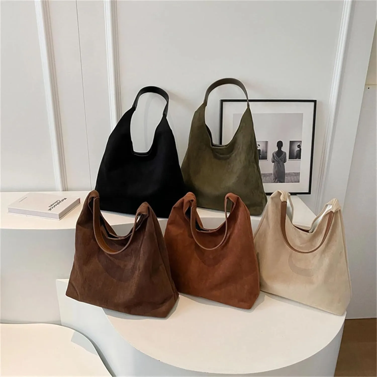 Suede Tote Bags for Women - Work & Office Bags, Slouchy Hobo Handbags, Fall Faux Suede Purse