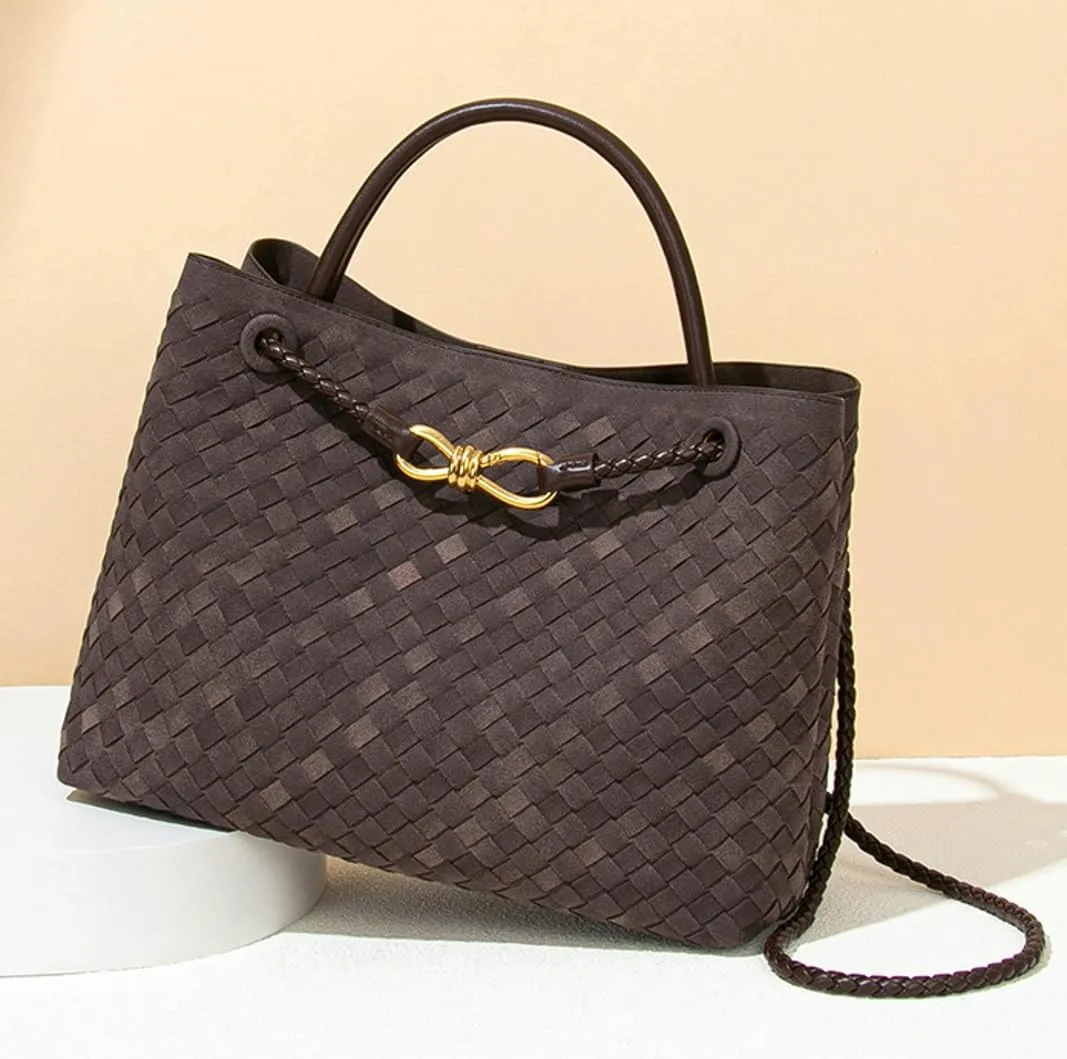 Suede Woven Tote Bag for Women PU Leather Hobo Bags Casual Crossbody Purse Shoulder Satchel Bag Top Handle Tote Handbag