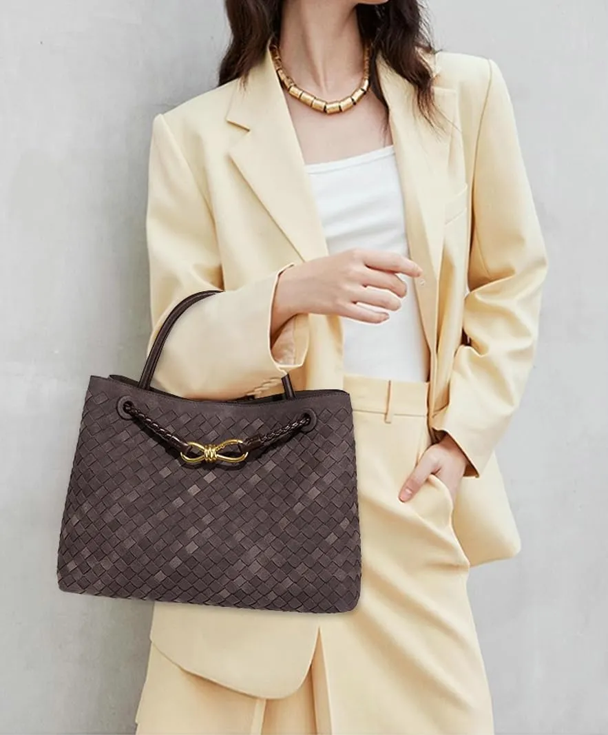 Suede Woven Tote Bag for Women PU Leather Hobo Bags Casual Crossbody Purse Shoulder Satchel Bag Top Handle Tote Handbag