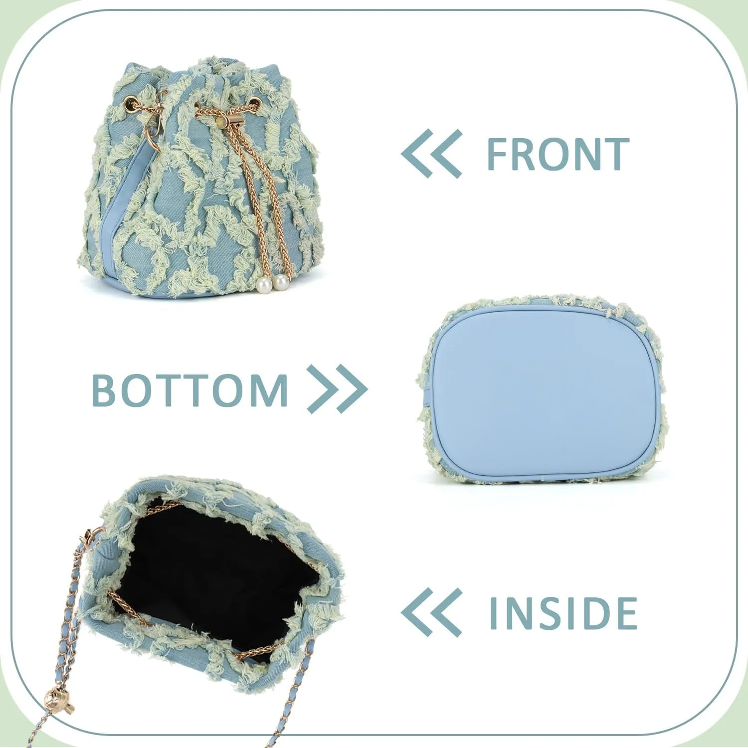 SUKUTU Denim Bucket Bag for Women Trendy Jean Purse Drawstring Crossbody Shoulder Bag Hobo Bag