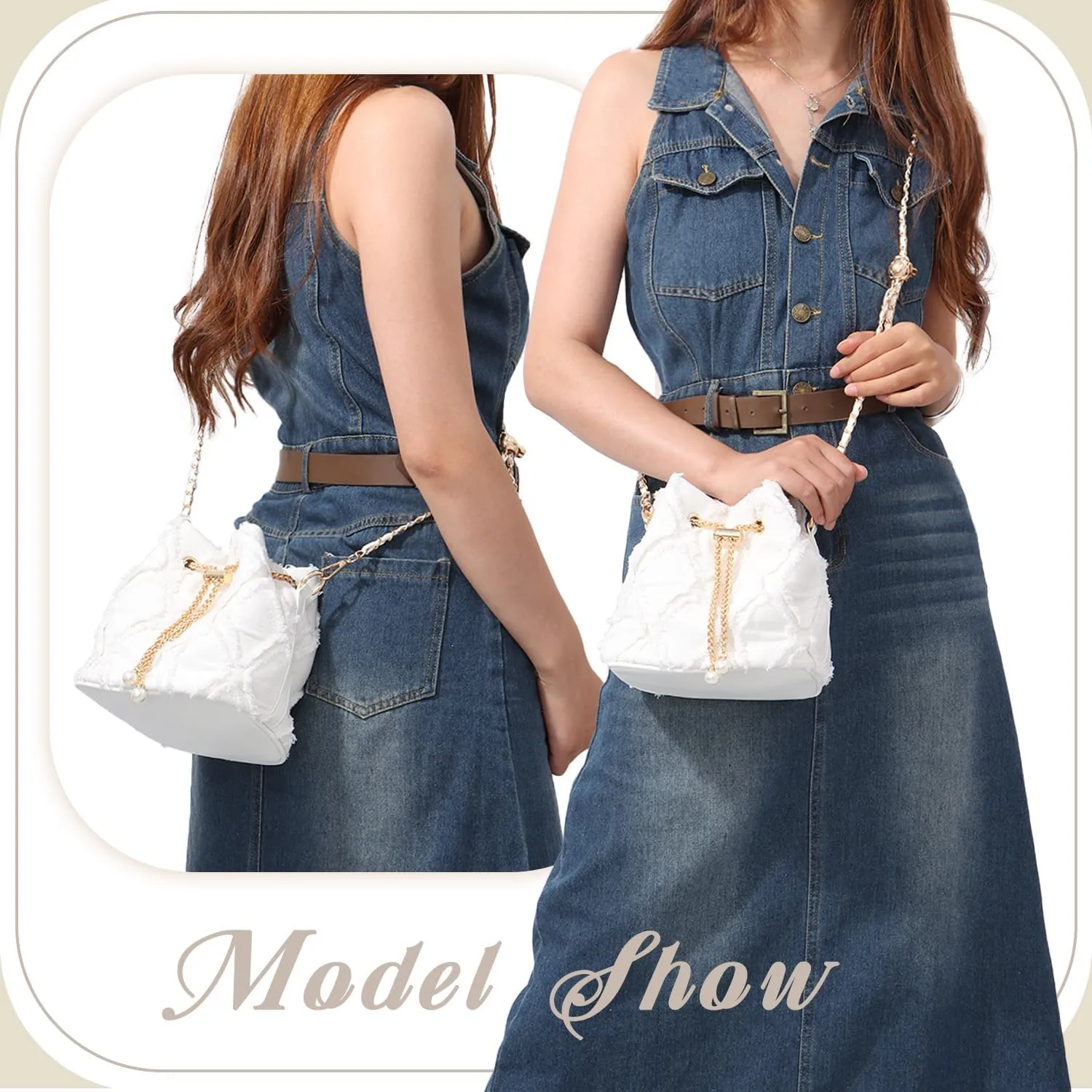 SUKUTU Denim Bucket Bag for Women Trendy Jean Purse Drawstring Crossbody Shoulder Bag Hobo Bag