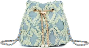 SUKUTU Denim Bucket Bag for Women Trendy Jean Purse Drawstring Crossbody Shoulder Bag Hobo Bag