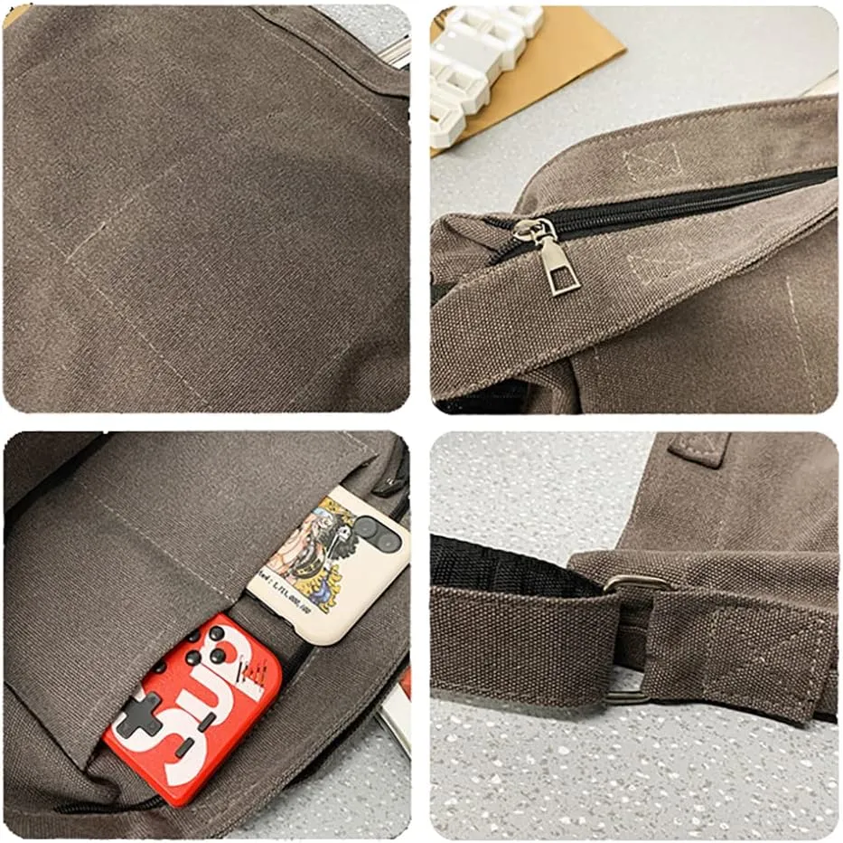 Sumleno Canvas Messenger Vintage Bag Alt Emo Crossbody Bag Goth Punk Shoulder Satchels Harajuku Grunge Handbag