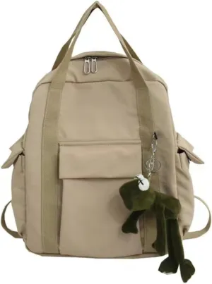 Sumleno Vintage Backpack for Men Women Canvas College Laptop Backpack Y2K Aesthetic Casual Travel Daypack with Cute Pendant (Khaki)