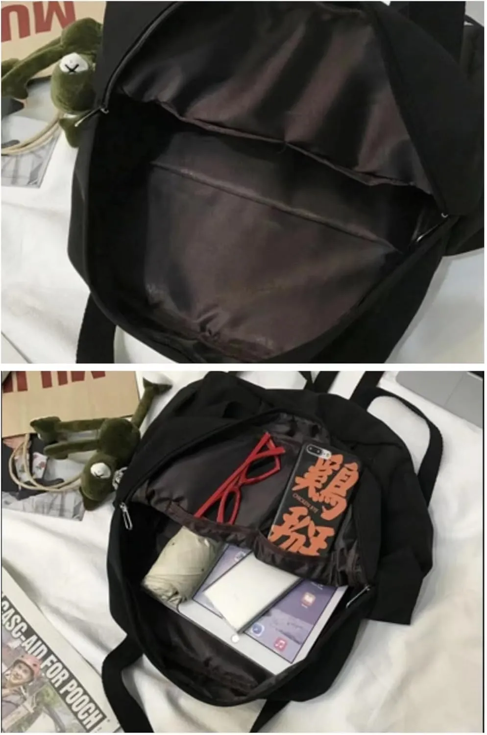 Sumleno Vintage Backpack for Men Women Canvas College Laptop Backpack Y2K Aesthetic Casual Travel Daypack with Cute Pendant (Khaki)