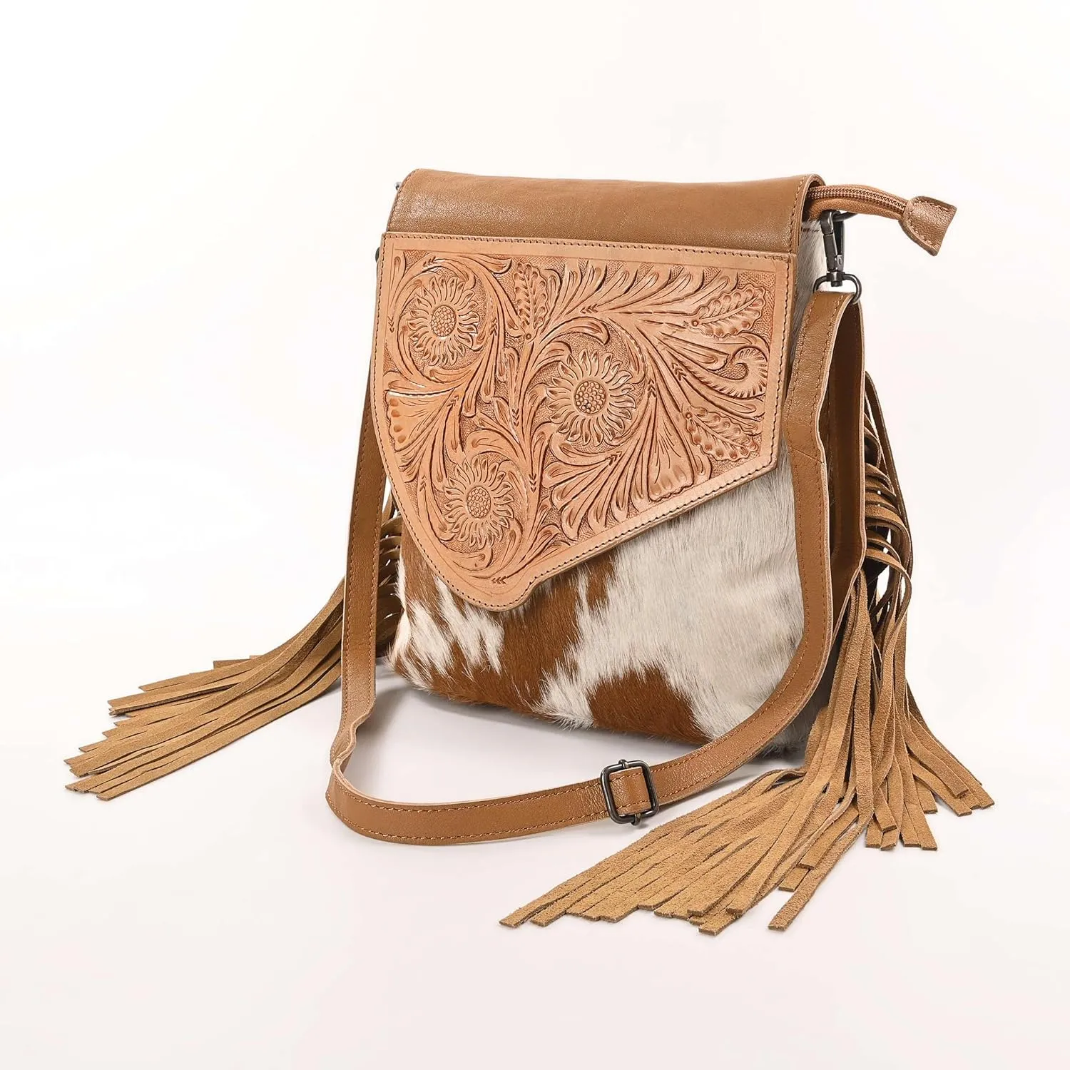 Sunset Star Crossbody Bag - Real Cowhide Hairon Women's Handbag with Leather Fringes