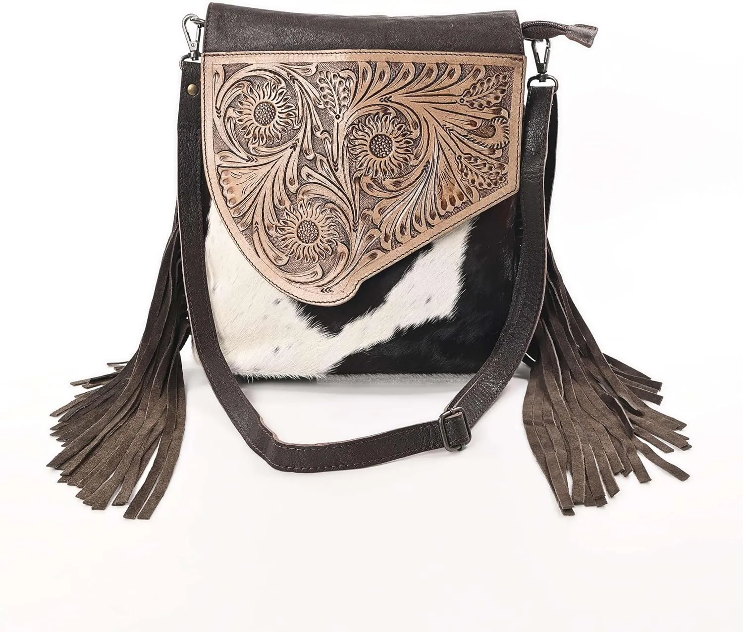 Sunset Star Crossbody Bag - Real Cowhide Hairon Women's Handbag with Leather Fringes