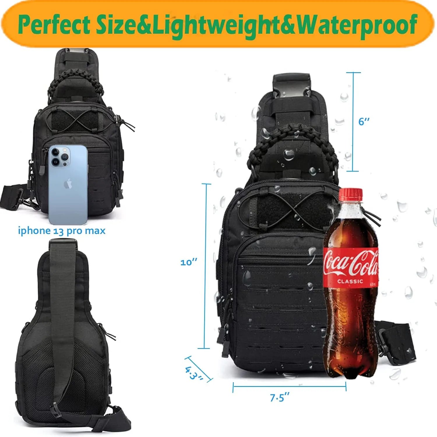 Tactical Compact Concealed Carry Sling Bag Cut Molle Pistol Holster EDC Single Shoulder Chest Backpack Pack (Black)