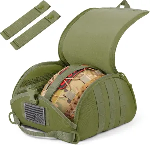 Tactical Helmet Bag Pack, Military Molle Pouch Multi-Purpose Carrying Storage Bag Include USA Flag Patch and 2 PCS Molle Straps for Sports Hunting Shooting Combat Helmets (Ranger Green)