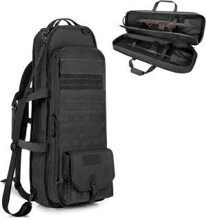 Tactical Rifle Bag Backpack Fits 28” Rifles, Soft Rifle Case with 3 Magazine Holders, Padded Shoulder Straps, Lockable Zipper and Molle System for Hunting and Shooting