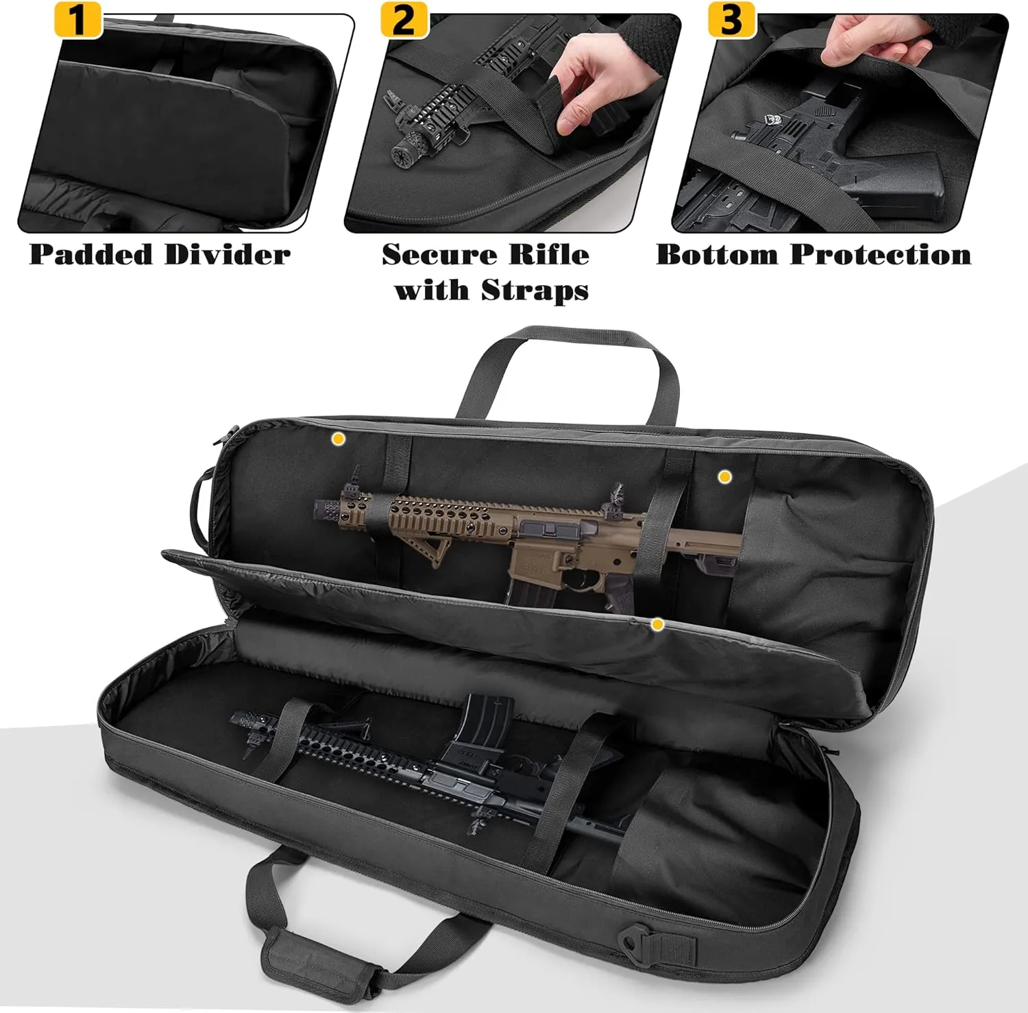 Tactical Rifle Bag Backpack Fits 28” Rifles, Soft Rifle Case with 3 Magazine Holders, Padded Shoulder Straps, Lockable Zipper and Molle System for Hunting and Shooting