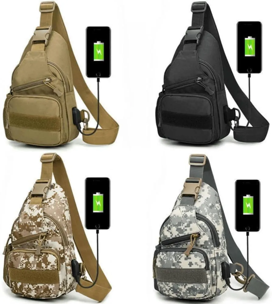 Tactical Sling Backpack for Men, Multifunctional Gym Cycling Shoulder Bag with USB Charging Port, Travel Crossbody Bag (Blcak)