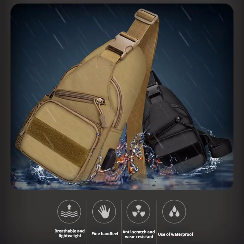 Tactical Sling Backpack for Men, Multifunctional Gym Cycling Shoulder Bag with USB Charging Port, Travel Crossbody Bag (Blcak)
