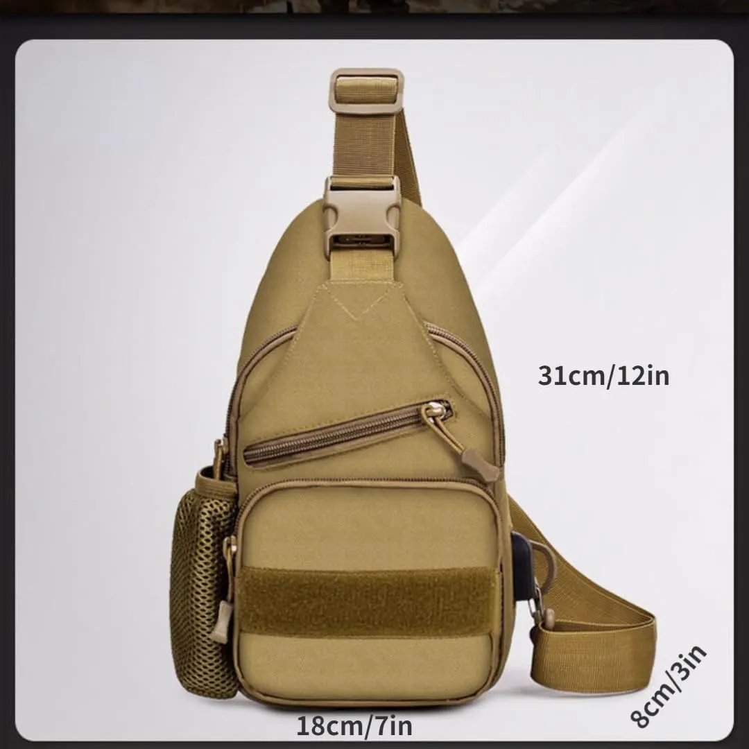 Tactical Sling Backpack for Men, Multifunctional Gym Cycling Shoulder Bag with USB Charging Port, Travel Crossbody Bag (Blcak)