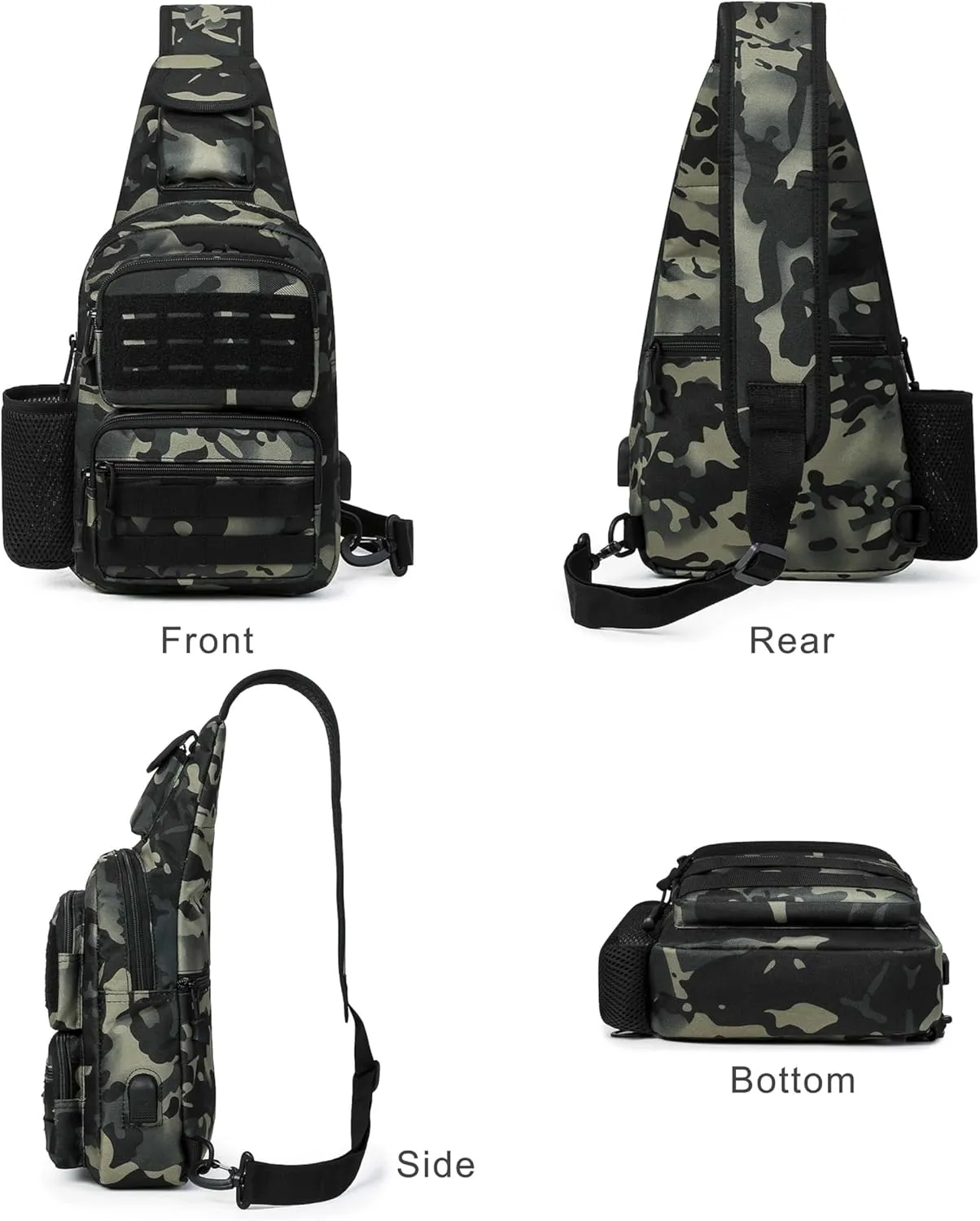 Tactical Sling Bag for Men Molle Utility Shoulder Bag Chest Pack Crossbody Backpack for Hiking Hunting (Black camouflage)