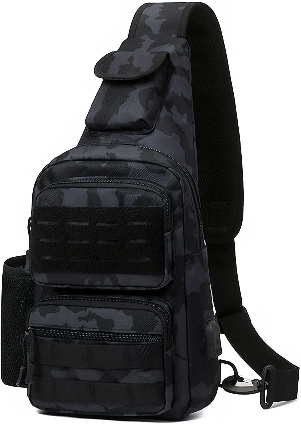 Tactical Sling Bag for Men Molle Utility Shoulder Bag Chest Pack Crossbody Backpack for Hiking Hunting (Black camouflage)