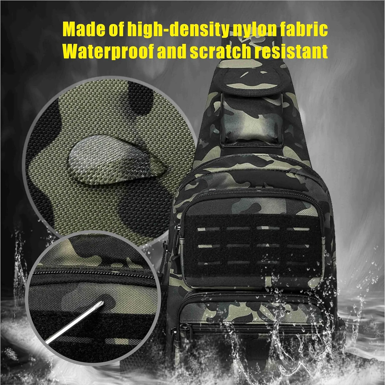 Tactical Sling Bag for Men Molle Utility Shoulder Bag Chest Pack Crossbody Backpack for Hiking Hunting (Black camouflage)