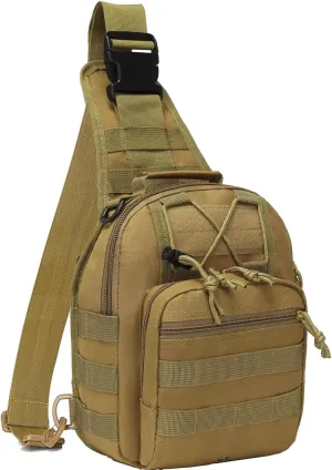 Tactical Sling Bag, Outdoor Durable Military Shoulder Chest Pack EDC Crossbody Daypack for Traveling Trekking (Brown)