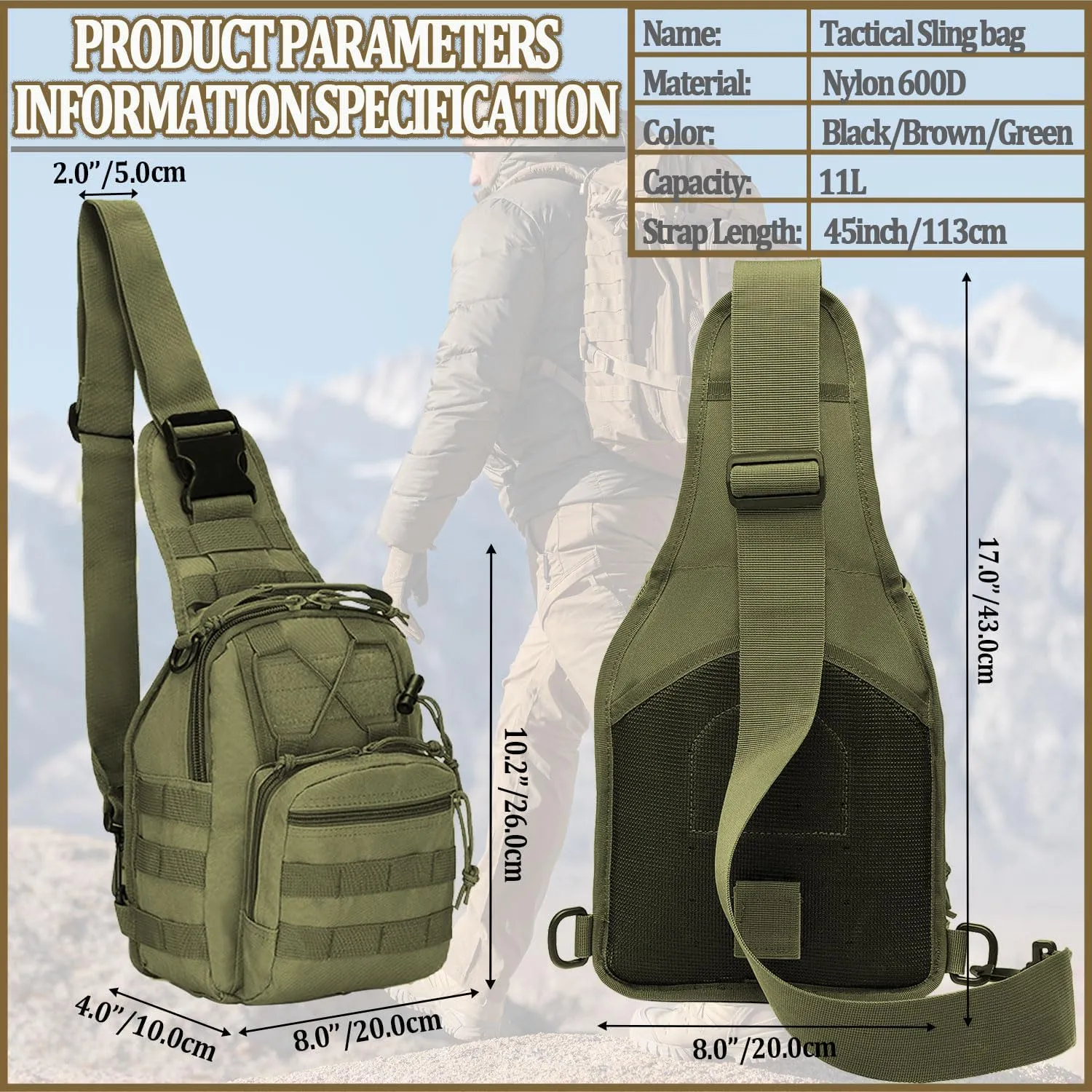 Tactical Sling Bag, Outdoor Durable Military Shoulder Chest Pack EDC Crossbody Daypack for Traveling Trekking (Green)