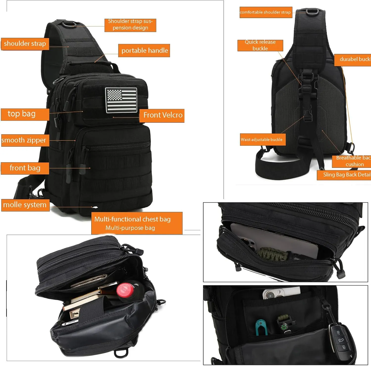 Tactical Sling Bag Small Military EDC Pack Rover Shoulder Sling Pack Molle Crossbody Chest Backpack for Men (Khaki)
