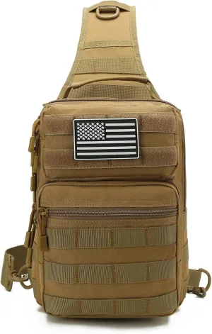 Tactical Sling Bag Small Military EDC Pack Rover Shoulder Sling Pack Molle Crossbody Chest Backpack for Men (Khaki)