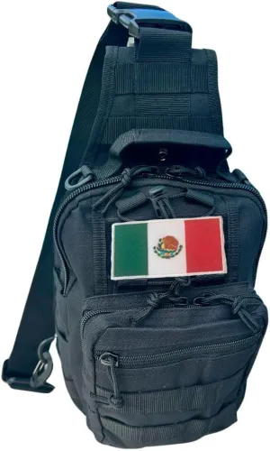 TAINOWEARS Tactical Sling Bag - Durable Polyester Nylon Shoulder Bag for Men, Unisex Adults & Kids, Ideal for Travelers & Students with Multiple Compartments - Banderas Design (Black Mexico)