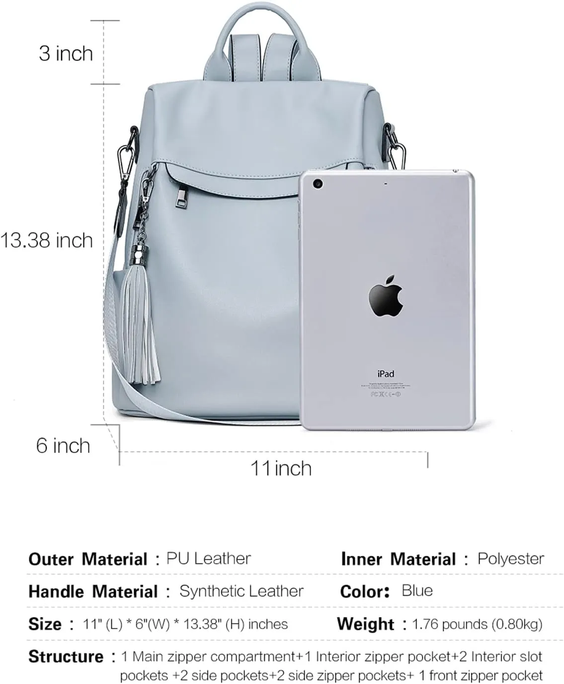 Telena Backpack Purse for Women, PU Leather Anti Theft Travel Purse Shoulder Bags with Tassel