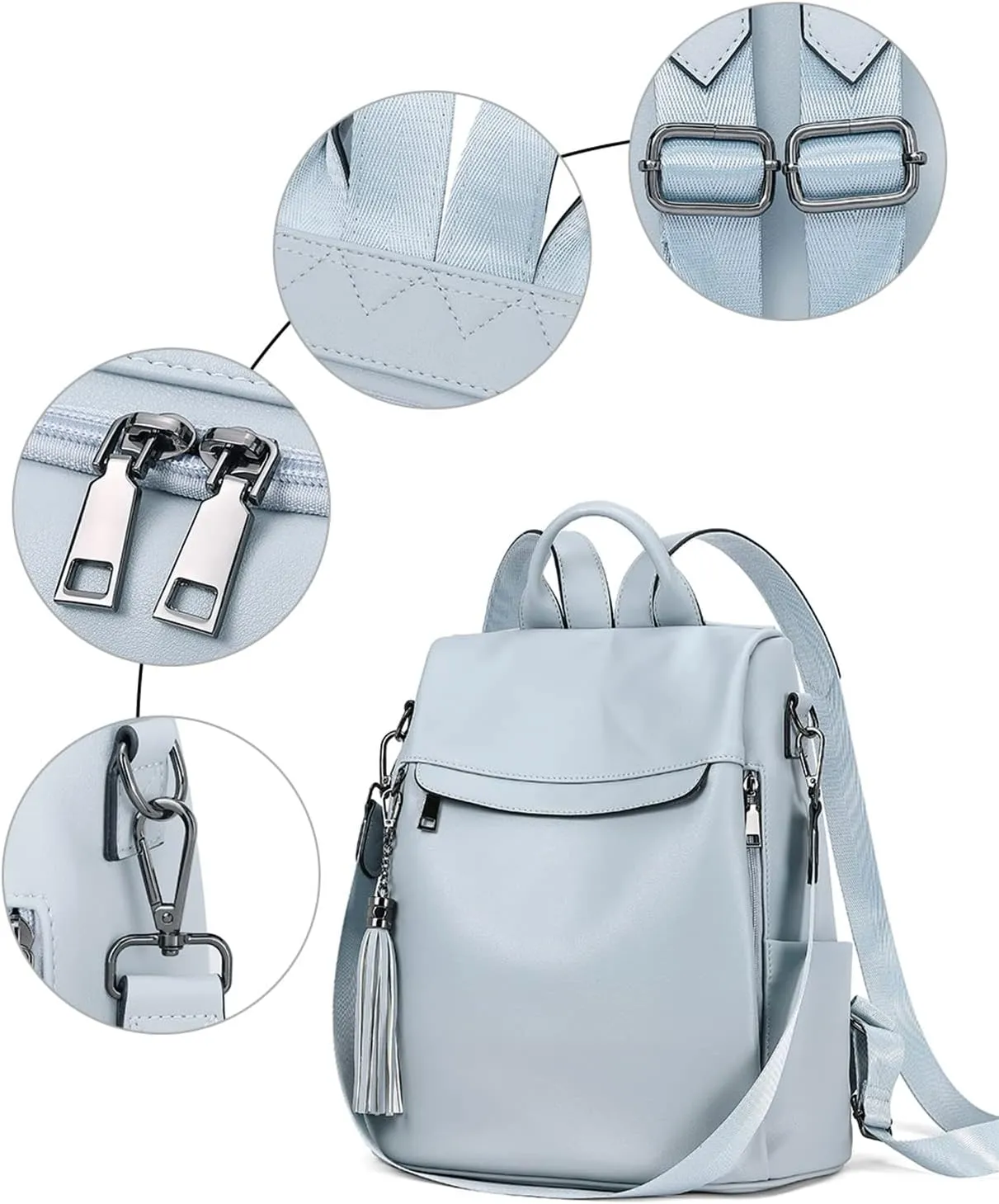 Telena Backpack Purse for Women, PU Leather Anti Theft Travel Purse Shoulder Bags with Tassel